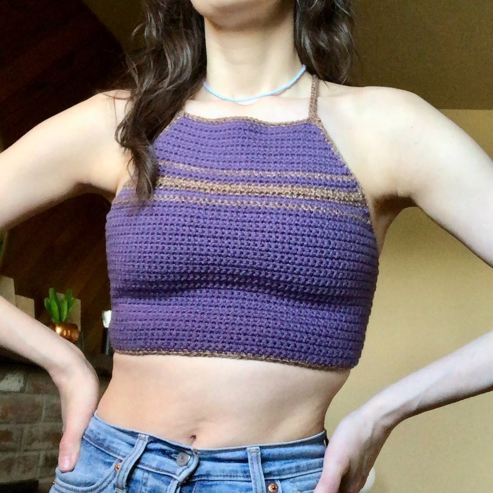Purple and Brown Crocheted Halter Top, Small